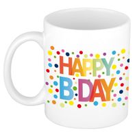 Happy Birthday met gekleurde confetti verjaardags koffiemok / theebeker 300 ml - thumbnail