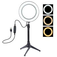 PULUZ 6 2 inch USB 3 modi Dimbare LED ring VLogging fotografie video Lights + Desktop statief houder met koude schoen statief bal hoofd