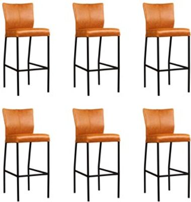 Set van 6 Cognac leren moderne barkrukken Revolt - poot vierkant zwart - Vintage Leer Cognac (cognac leer)