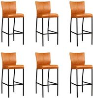 Set van 6 Cognac leren moderne barkrukken Revolt - poot vierkant zwart - Vintage Leer Cognac (cognac leer)