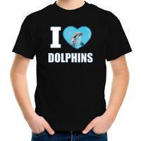 I love dolphins t-shirt met dieren foto van een dolfijn zwart voor kinderen I love dolphins t-shirt met dieren foto van een dolfijn zwart voor kinderen