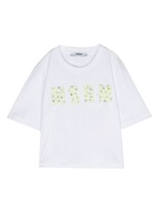 MSGM Kids t-shirt en coton à logo pailleté - Blanc