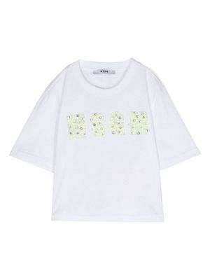 MSGM Kids t-shirt en coton à logo pailleté - Blanc