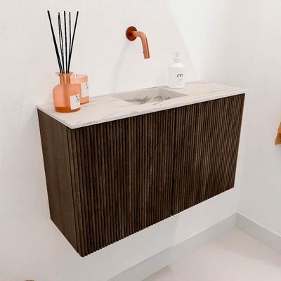 Toiletmeubel Mondiaz Joya Dlux | 70 cm | Meubelkleur Walnut | Faye wastafel Nata Wasbak Midden | Zonder kraangat(en)