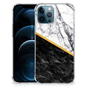 iPhone 12 | 12 Pro Anti-Shock Hoesje Marmer Wit Zwart - Origineel Cadeau Man