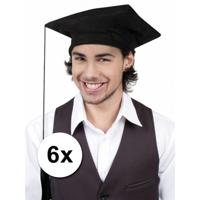 Afstudeer/geslaagd hoedje - 6x - zwart - diploma gehaald - doctoraal hoed voor studenten