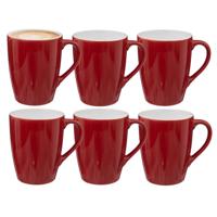 5Five Koffiemokken Colorama - 6x stuks - Keramiek - rood - 380 ml - 9 x 11 cm