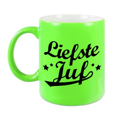 Liefste juf cadeau mok / beker neon groen 330 ml Liefste juf cadeau mok / beker neon groen 330 ml