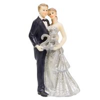 Bruidspaar trouwfiguurtjes van kunststof zilveren huwelijk jubileum 25 jaar 11 cm   -