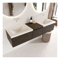 Mondiaz Bukla 160cm badmeubel met module 40 dark brown 3 lades met wastafel dubbel zonder kraangat kleur talc