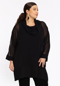 Yoek Tuniek met kraag CHIFFON | Zwart | Maat 42/44