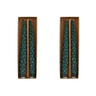 4x Kerstboom kerst kaarsen donkergroen 26 cm 4x Kerstboom kerst kaarsen donkergroen 26 cm