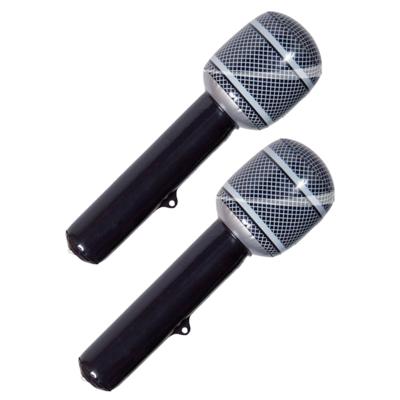 Microfoon opblaasbaar - 2x - zwart - 30 cm - decoratie/verkleed accessoires - disco/popsterren thema