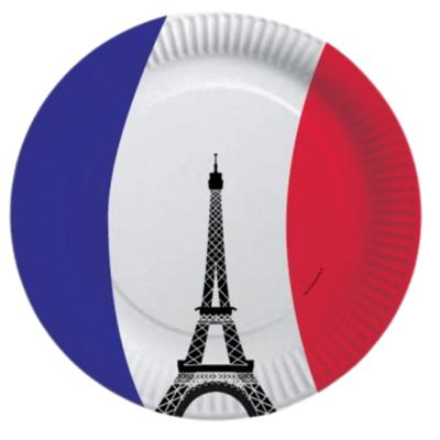 Frankrijk thema wegwerp feest bordjes - 10x stuks - karton - Feestartikelen versieringen - D23 cm Frankrijk thema wegwerp feest bordjes - 10x stuks - karton - Feestartikelen versieringen - D23 cm