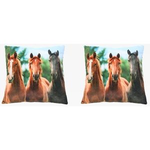 2x Sierkussens met paarden dierenprint 35 cm