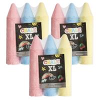 XL mega stoepkrijt - 9x stuks - roze/blauw/geel - L19 cm