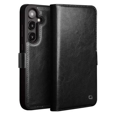 Qialino Samsung Galaxy S25 hoesje - Leren bookcase - Zwart