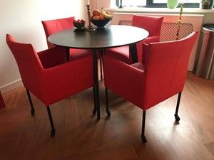 Set van 4 leren kuip eetkamerstoelen - met wieltjes - rood leer - Echt leer, Modern, ontdek de vele Leersoorten en Kleuren bij ShopX