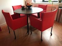 Set van 4 leren kuip eetkamerstoelen - met wieltjes - rood leer - Echt leer, Modern, ontdek de vele Leersoorten en Kleuren bij ShopX