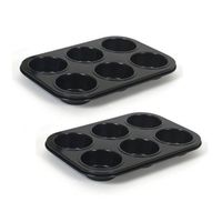 Set van 2x stuks muffin bakvorm/bakblik rechthoek 27 x 19 x 3 cm zwart voor 12 stuks - Muffinvormen / cupcakevormen - thumbnail