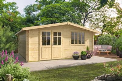 Tuindeco Leipzig Blokhut 6 500x400 cm 34 mm vuren blank- Zadeldak- Onbehandeld vurenhout- Tuindeco