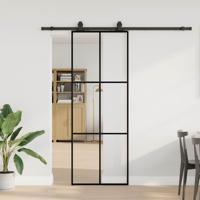 VidaXL Schuifdeur met beslagset 76x205 cm esg glas zwart