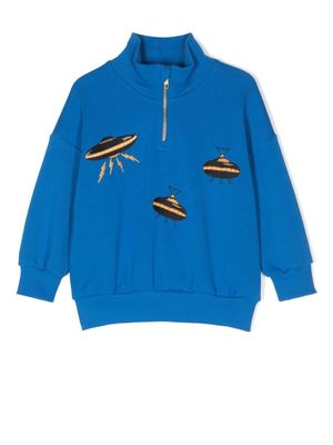 Mini Rodini sweat brodé à col zippé - Bleu