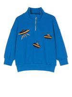 Mini Rodini sweat brodé à col zippé - Bleu
