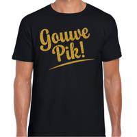 Verkleed T-shirt heren - Gouwe Pik! - zwart - glitter goud - foute party