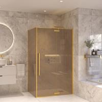 Douchecabine Sanivo Tira Met Vast Paneel Champagne Glas Met Montagesets Geborsteld Messing Goud