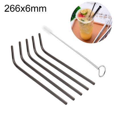 5 PCS herbruikbare RVS gebogen drinken stro + schonere Brush Set Kit 266*6mm(Black)