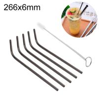 5 PCS herbruikbare RVS gebogen drinken stro + schonere Brush Set Kit 266*6mm(Black)