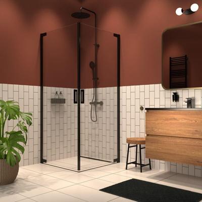 Sealskin Inc. Tweedelige hoekinstap 90x90x200cm 8mm helder veiligheidsglas met antikalklaag zwart mat CXI160906195100