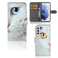 Samsung Galaxy S22 Telefoonhoesje met Pasjes Witte Kat - thumbnail