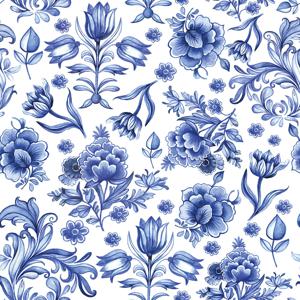 Tafel diner servetten - Delfts blauw bloemen patroon thema - 20x stuks - 33 x 33 cm