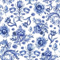 Tafel diner servetten - Delfts blauw bloemen patroon thema - 20x stuks - 33 x 33 cm - thumbnail