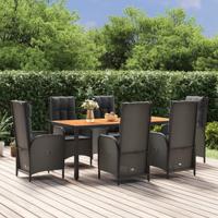 7-delige Tuinset met kussens poly rattan zwart