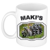 Dieren maki familie beker - makis/ maki apen mok wit 300 ml