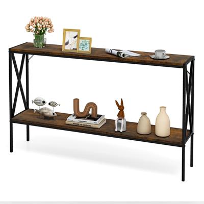 Consoletafel 120 cm Smal Banktafel met Geometrisch Metalen Frame Bijzettafel 2 Niveaus voor Woonkamer Hal Ingang Industrieel Design