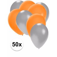 50x ballonnen - 27 cm- zilver / oranje versiering - thumbnail