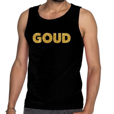 Feest tanktop voor heren goud - glitter tekst - foute party/carnaval - zwart Feest tanktop voor heren goud - glitter tekst - foute party/carnaval - zwart