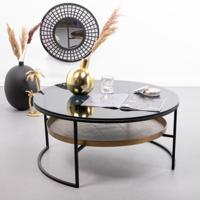 Sohome Ronde Salontafel Alejandro 88cm, zwart glas met antiek brons