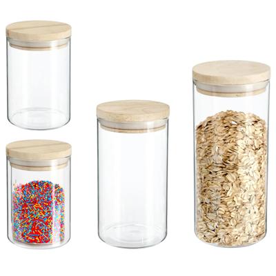 Keuken voorraad bussen - potten - glas/hout - set 6x stuks - voedsel - 600 ml en 1300 ml