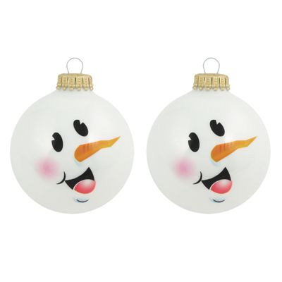 16x Luxe glitter witte glazen kerstballen sneeuwpop 7 cm