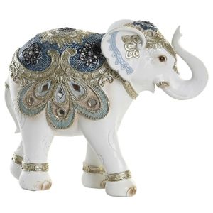 Olifant dierenbeeld - wit/goud - polyresin - 22 x 8 x 18 cm - home decoratie   -