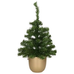 Kunst kerstboom/kunstboompje groen in gouden pot H60 cm