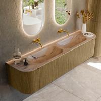 Badmeubel Mondiaz Kurve-Dlux | 190 cm | Meubelkleur Dusk | Wastafelkleur Arena | Solid surface | Wasbak beide zijden spoelbak | Zonder kraangat(en)