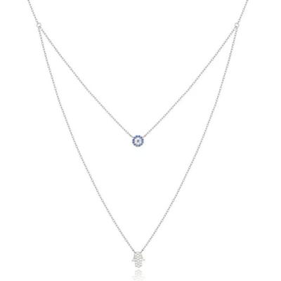 Elenza Dubbele Ketting in Zilver met Hamsa Hand en Zirkonia