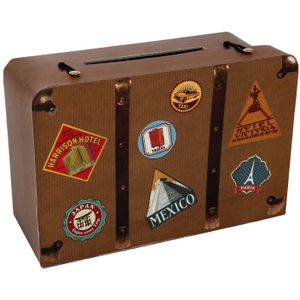 Enveloppendoos huwelijksreis koffer - Bruiloft - bruin - karton - 24 x 16 cm