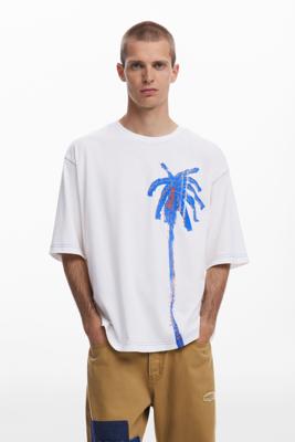 T-shirt met palmboomstiksels - WHITE - L
